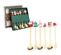 Lot de 6 couverts de Noël,Ensemble de couverts de Noël,Couverts en Acier Inoxydable Dorés 6 Pièces,Set Couverts de Table de Noël,Set de cuillères et fourchettes de Noël pour café Thé Dessert (Vert)