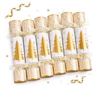 Lot de 6 crackers de Noël de luxe doré/blanc - Crackers de Noël festifs avec motif arbre de Noël doré - Décoration de table de Noël - Pour dîner de Noël, fête de Noël et emballage cadeau