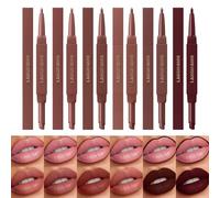 Lot de 6 crayons à lèvres et rouges à lèvres double embout, kit pour les lèvres 2-en-1 comprenant un rouge à lèvres biseauté et un crayon à lèvres assorti - fini mat velours, longue tenue (07-12)