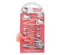 ARTESANÍA CERDÁ – Lot de 6 crochets à cheveux Hello Kitty – Roses métalliques, paillettes