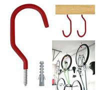 Lot de 6 crochets de vélo pour mur de garage, cintres robustes à suspendre, support mural de vélo pour plafond, sans perçage, grands crochets de plafond pour suspendre des plantes (rouge)