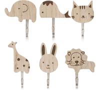 Lot De 6 Crochets Muraux Autocollants En Bois En Forme De Chat,Lion,Lapin,Girafe,Éléphant,Baleine Pour Chambre D'enfant,Chambre D'enfant