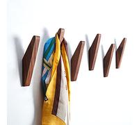 Lot de 6 crochets muraux en bois de noyer noir - Design minimaliste - Crochets muraux en bois rustique - Crochets pour suspendre les serviettes de salle de bain