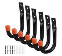Lot de 6 crochets muraux haute performance pour le rangement de garage, de vélo, de tuyau, souffleur de feuilles, organisateur d'outils de jardin, crochets multi-usages pour échelles et objets