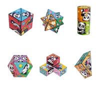 Lot de 6 cubes magiques pliants créatifs en forme de panda pour enfants, cube magique 3D, cube de voyage, soulage le stress, l'anxiété et tue le temps, jouets 4 en 1 pour enfants et adultes (ensemble