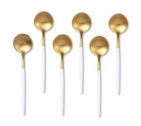 Lot de 6 cuillères à café en acier inoxydable Demitasse - Petites cuillères à café de 13 cm pour dessert, finition mate, passent au lave-vaisselle (blanc doré)