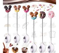 Lot de 6 cuillères à café mignonnes en acier inoxydable avec beignets et dessin animé en forme de souris pour 6 couleurs durables, cuillères à dessert, milkshake, boissons froides, cuillères à café