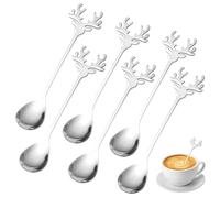 Lot de 6 cuillères à élan, cuillères en acier inoxydable, thé au lait, café, cuillères à sucre pour café, cuillère à glace, ensemble de cuillères à café créatives en acier inoxydable (argenté)