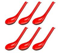 Lot de 6 cuillères à riz, ramen, nouilles, louches, cuillères à soupe rouges, cuillères de service, cuillères à soupe chinoises Won Ton Cuillère à soupe asiatique Style uni Rouge et noir