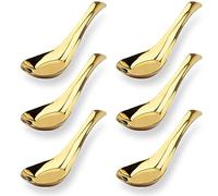 Lot de 6 cuillères à soupe chinoises asiatiques en acier inoxydable pour ramen Pho Wonton Dumpling Nouilles (doré)