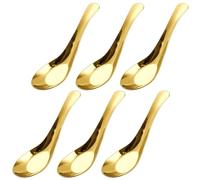 Lot de 6 cuillères à soupe chinoises en acier inoxydable poli miroir avec manche court pour bouillon, dessert, céréales, thaï, miso, ramen, doré