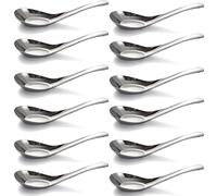 Lot de 6 cuillères à soupe chinoises en acier inoxydable poli miroir pour bouillon, dessert, céréales, thaï, miso ramen