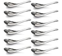 Lot de 6 cuillères à soupe chinoises en acier inoxydable poli miroir pour bouillon, dessert, céréales, thaï, miso ramen