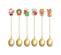 Lot de 6 cuillères de Noël en acier inoxydable avec cuillère à café décorative, cuillère à café pour décoration de table de fête, ensembles en acier inoxydable pour table à manger