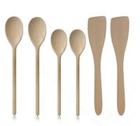 Lot de 6 cuillères et spatules en bois 2 x 30,5 cm, 2 x 25,4 cm et 2 x spatules 30,5 cm