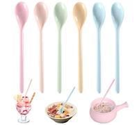 Lot de 6 Cuillères Longues Colorées en Plastique, À Long Manche Réutilisable Anti-gouttes Cuillères à Mélanger, 18.5cm Cuillère à Café Réutilisable, Cuillère Longue Plastique pour pour Thé, Glaces