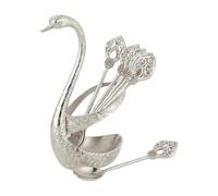 Lot de 6 cuillères mélangeuses à café en de zinc avec support en forme de cygne, pour cuisine, bar, restaurant, appartement, bureau, fête, dessert, gâteau