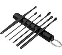 Lot de 6 cure-oreilles en acier Stal - Portable - Double tête - Pour bougie d'oreille - Taille noire, Normal