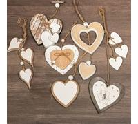 Lot de 6 cœurs en bois à suspendre - Décoration murale rustique multi-styles en forme de cœur pour bricolage, mariage, Saint-Valentin, artisanat - Cœurs en bois pour travaux manuels