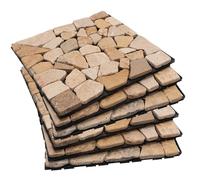 Lot de 6 dalles de sol emboîtables en galets naturels pour terrasse, intérieur et extérieur, 30,5 x 30,5 cm, une excellente option de mise à niveau pour jardin, patio, chemin (kaki)
