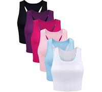 Lot de 6 débardeurs de Sport Basiques sans Manches à Dos Nageur pour Femmes et Filles à Porter au Quotidien, Noir, Violet, Rose Rouge, Blanc, Bleu Clair, Rose, X-Large
