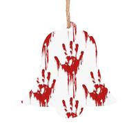 Lot de 6 décorations à suspendre pour sapin de Noël avec empreintes de mains sanglantes en bois, forme bonhomme de neige