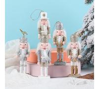 Lot de 6 décorations casse-noisettes en bois avec détails pailletés, convient pour les décorations de sapin de Noël et les fêtes saisonnières