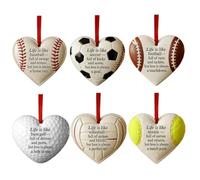 Lot de 6 décorations de baseball en forme de cœur, décorations de Noël en acrylique 2D en forme de cœur, accessoires de sport, pendentifs à suspendre pour papa, petit ami, fournitures de fête (blanc)