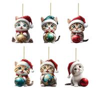 Lot de 6 décorations de Chat pour Sapin de Noël en Acrylique 2D - Décoration Amusante en Forme d'animal - pour Bureau, extérieur, Salon, Jardin, Cour, terrasse, et Adultes