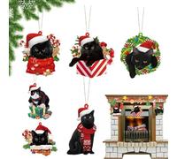 Lot de 6 décorations de chat pour sapin de Noël en acrylique à suspendre - Décorations pour sapin de Noël de ferme, artisanat de Noël pour arbres, mur