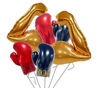 Lot de 6 décorations de fête d'anniversaire pour salle de gym, boxe, ballons musculaires biceps dorés, ballons gonflables, gants de boxe, décorations de fête de combat, match de boxe, fitness, lutte