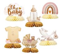 Lot de 6 décorations de fête prénatale pour garçon - Vert - Avec motif de cigogne et arc-en-ciel bohème - Décoration de fête prénatale pour naissance et fête