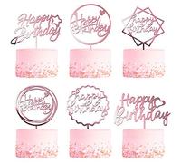 Lot de 6 décorations de gâteau d’anniversaire en or rose avec double face pailleté en acrylique pour décoration de gâteau/cupcake, décoration de fête d'anniversaire pour filles et maman.
