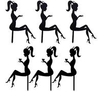 Lot de 6 décorations de gâteau en acrylique à talons hauts - Motif silhouette de femme et fille - Décoration de gâteau pour mariage, anniversaire, fête d'anniversaire