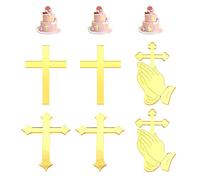 Lot de 6 décorations de gâteau en forme de croix en acrylique - Pour baptême d'enfant - Décoration de fête à thème