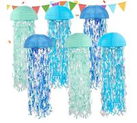 Lot de 6 décorations de méduses 25, 4 x 78, 7 cm réalistes à suspendre, lanternes méduses réutilisables, décorations fête océan bleu pour salle classe, fenêtre, porte, jardin, cour, festival