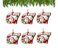 Lot de 6 décorations de Noël 67 en acrylique 2D - Père Noël plat dit six sept - Décorations de Noël 2025 - Décorations amusantes avec motif de Noël, nouveauté - 6 à 7 décorations (blanc)