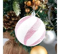 Lot de 6 décorations de Noël à paillettes roses de 8 cm - Boules décoratives festives en plastique avec cintre en métal pour couronne d'arbre, décoration de mariage (Royaume-Uni) (B)