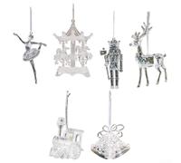 Lot de 6 décorations de Noël en acrylique transparent à suspendre avec ange, cloche, train de cheval à bascule et danseur pour décoration festive de maison et d'arbre