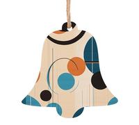 Lot de 6 décorations de Noël en bois à suspendre - Cercles du milieu du siècle - Décorations de sapin de Noël en forme de cloche - Étiquettes de vœux de Noël rustiques à suspendre - Étiquettes