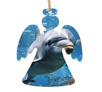 Lot de 6 décorations de Noël en bois à suspendre en forme d'ange en forme de dauphin qui vous regarde, décoration de fête du Nouvel An