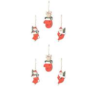 Lot de 6 décorations de Noël en bois à suspendre, Père Noël, bonhomme de neige et renne dans des chaussettes/gants/chapeau (15 x 8 cm) - Décoration rustique