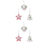 Lot de 6 décorations de Noël en bois à suspendre - Père Noël, bonhomme de neige et renne dans un arbre/étoile/cœur - Décoration de vacances rustique