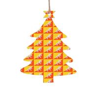 Lot de 6 décorations de Noël en bois avec drapeau du Royaume du Bhoutan - Pendentifs de vacances imprimés à accrocher sur les rebords de fenêtre et les cheminées