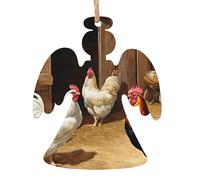 Lot de 6 décorations de Noël en bois en forme d'ange à suspendre pour sapin de Noël, emballage cadeau, motif poule et coq