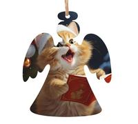 Lot de 6 décorations de Noël en bois en forme d'ange, chat mignon chantant des chants de Noël pour sapin de Noël, décoration de Noël rustique, étiquettes artisanales à suspendre pour décoration de la