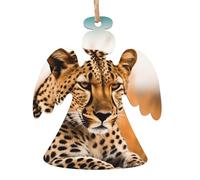 Lot de 6 décorations de Noël en bois en forme d'ange, guépard attendant une opportunité pour sapin de Noël, étiquettes de vœux de Noël rustiques à suspendre pour décoration de la maison