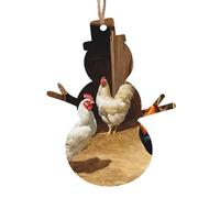 Lot de 6 décorations de Noël en bois en forme de bonhomme de neige à suspendre pour sapin de Noël, emballage cadeau, motif poule et coq