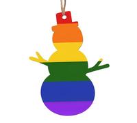 Lot de 6 décorations de Noël en bois en forme de bonhomme de neige à suspendre pour sapin de Noël, emballage cadeau, motif drapeau arc-en-ciel