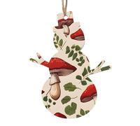 Lot de 6 décorations de Noël en bois en forme de bonhomme de neige à suspendre pour sapin de Noël, emballage cadeau, champignons rouges